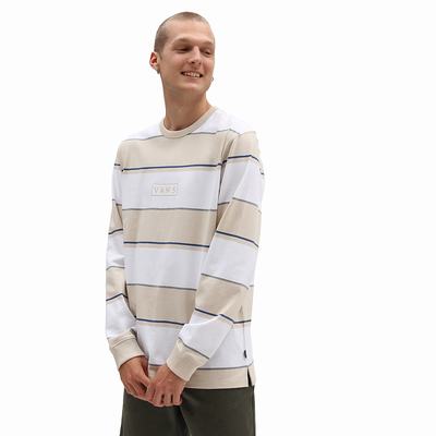 Sudaderas Vans Easy Box Bold Stripe Long Sleeve Hombre Blancas/Beige | CO081796